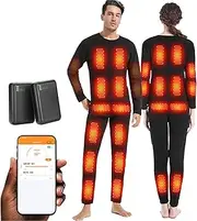 [IMYOGI] Cozy Heating Underwears Suit, APP Control Temperature Electric Thermal Underwear Shirt and Pant with 24 Heated Zones