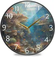 Wall Clock Coral World Picture 11.9 Inch Battery Operated Round Quiet Decorative Desk Clock for Bedroom Living Room Kitchen