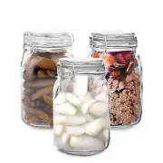 3PK 34oz Glass Jars w/ Bale Wire Clasp Locking Lids Air Water Tight Container
