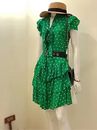 在飛比找Yahoo!奇摩拍賣優惠-義大利 Dixie 點點綠色小洋裝（原裝附黑皮帶）