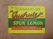 VINTAGE DRINK LABEL- TC CORDIALS, TOCUMWAL JUSTFRUTE- SPUN LEMON