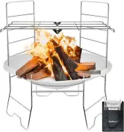 New ActDoer Portable Camping Fire Pit 17 inch w Grill Collapsible Fire Pit &