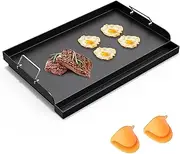 MOASKER Universal Nonstick Cast Iron Griddle for Gas & Charcoal Grills & Stove Top, Thickened 25" x 16" Flat Top Grill Griddle Plate with Extra High Sidewalls, Grease Groove & Handles, for Camping