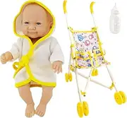 Doll Strollers Toy for Girls | Foldable Doll Stroller Nursery Doll Set | Realistic Doll Playset with Bottle Stroller Toy Set for Kids