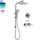 KYLINS Gun Metal Dual Shower Set 12" Round Head + Handheld Slide Rail Mixer Taps