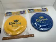 2 Corona Extra NOS Frisbee Flying Disk Beer Cap Shape Man Cave Beach Yellow Blue