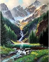 Paint by Number Mountains waterfall DIY Painting On Canvas, Paintwork with Paintbrushes Acrylic Paints,Perfect for Paint by Numbers for Adults and Kids Students Beginner, for Home Wall Decor16x20 Inch