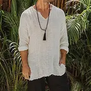 Men's Viking Style Summer Shirt Beach Wear Casual Shirt Plain Vacation Curise Brown Khaki Beige Long Sleeve V Neck Spring Summer Clothing Apparel