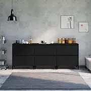 Black Sideboards 3 pcs Set | 60x35x70 cm | Durable Engineered Wood Cabinets for Living Room, Entryway, or Dining Furniture | Modern Storage Buffet with Display Function