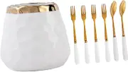 Luxshiny 1 Set Dessert Fork and Spoon Set with Storage Jar Stainless Steel Utensils for Appetizers and Desserts for Parties Home and Restaurants