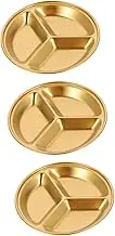 WEKADRIN 3Pcs Stainless Steel Divided Sauce Dish Multi Grid Round Seasoning Plates for Condiments Appetizers and Desserts Gold Food Container for Home Use