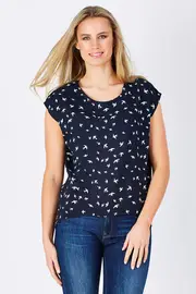 Bird Print High Low Top--TIR-18A8059