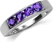 [Silvershake] Natural African Amethyst 925 Sterling Silver Journey Stack/Stackable Ring
