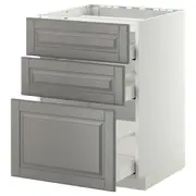 METOD / MAXIMERA base cab f hob/3 fronts/3 drawers, white/Bodbyn grey, 60x60x80 cm