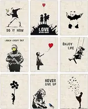 INFUNLY Set of 9 Banksy Wall Art Print Unframed Panda Banksy Canvas Pictures Graffiti Street Wall Art Banksy Posters Inspirational Quotes Street Pop Art Wall Poster 8x10 for Bedroom Living Room