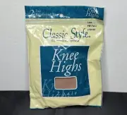 Vtg ShopRite Classic Style Knee Highs Reinforced Toe 2 Pair Tan Pet/Tall 8.5-11
