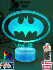Batman Sky Light Personalised Name 3d Led Night Light Childrens Room Lamp