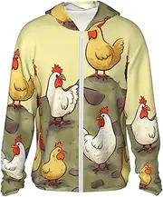 [FHEDVBN] Men's UPF 50+ A Brood of Chickens Sun Protection Hoodie Long Sleeve Rash Guard Hiking Running Workout Shirt
