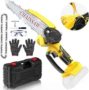 Mini Chainsaw 8 inches Compatible with 18-21V Dewalt Battery(Battery NOT Included),Cordless Pruning Chainsaw with Security Lock 2 Chains, Battery Powered Mini Electric Chainsaw for Tree Trimming