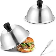 Basting Cover for Griddle Set of 2, Joyfair 6 Inch Cheese Melting Dome, Stainless Steel Small Grilling Domes Round Flat Top Grill Lids for Outdoor & Indoor Cooking, Brushed Finish & Dishwasher Safe