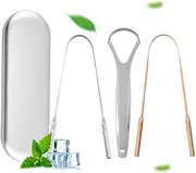 3-piece Set Tongue Scraper, Reduce Bad Breath, Stainless Steel and copper Tongue Cleaners, Bigger Tounge Scrapers, Tongue Cleaner for Adults for Fresh Breath, Tongue Scraper with travel case
