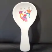 Day of the Dead White with Colorful Dancing Skeletons Melamine Spoon Rest New!