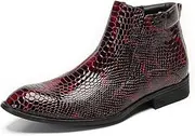 [Generic] Men Ankle Chelsea Boots Stylish Leather Snake Print Design Dress Party Handmade Genuine Leather Western Boot with Side Zipper Round Toe Cowboy Boots for Men