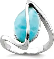 [JewelryWeb] 925 Sterling Silver Rhodium Plated Larimar Twisted Ring 2.6mm Wide Band Style-Ring for Women