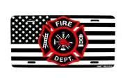 FIRE DEPARTMENT FIREFIGHTER LOGO METAL CAR NOVELTY LICENSE PLATE AMERICAN FLAG