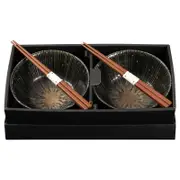 Omotenashi Kyo Sendan Set of 2 Donburi Bowls & Chopsticks - Black