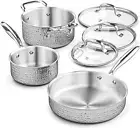 Aufranc 6-Piece Stainless Steel Hammered Cookware Set, Induction & Dishwasher Sa