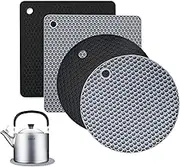 SUNYFUNY Silicone Trivet Mats - 4 Pack Heat Resistant Kitchen Mats, Non-Slip Kitchen Hot Pads for Countertops, Hot Pots, Hot Dishes, Jar Opener & Spoon Holder (7x7 Inch, 2 Round & 2 Square)