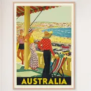 Galrie Vintage Bondi Beach Summer Travel Poster Australian Coastal Charm for Home Décor, Wood Frame, 70 x 100cm (28 x 40inch)