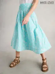 White Stuff Blue Charlotte Midi Cotton Skirt (W56876) | $136
