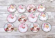 12-Christmas-Retro-Mid Century-Santa-Linen Cardstock-Circle-Labels-Stickers