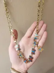 "Vintage Gold-Tone Enamel Butterfly Jewelry Set – Necklace & Ring | Handmade