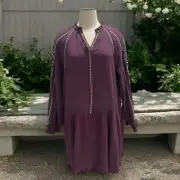 Easel Los Angeles Purple Embroidered Peasant Dress Boho Chic Tunic Festival