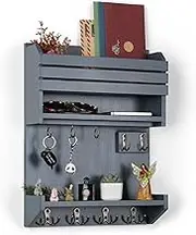 Innovation Key Holder for Wall, Wall Mounted Mail Organizer with 9 Key Hooks, Key Holder Wall Mount for Home Entryway Decor, Gray