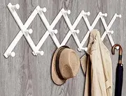 Amber Home Wood Accordion Wall Rack 17 Hooks (Pegs), Expandable Wall Mounted Hanger for Coat, Hat, Scarf, Coffee Mugs, X Shape Coat Hooks (White Color)