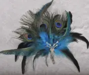 Teal Blue Peacock Glitter Bling Flower Feather Comb Fascinator Pinup Raceday