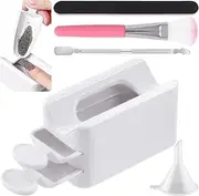 Tanstic 7Pcs Portable Dip Powder Nail Kit, including Dip Powder Recycling Tray System Nail Dip Container with Scoop, Double-ended Cuticle Pusher, Nail File, Nail Dust Brush, Funnel for Nail Art Nail Care