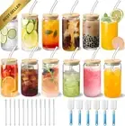 12 Pcs 16oz Glass Cups with Bamboo Lids & Straws, Can-Shaped