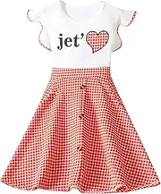 [Generic] Toddler Clothes Print Ruffle Kids Plaid Ruffle Sleeves 39Y Princess Summer Love Patchwork Dresses Girls Letter Casual Baby Girls Dresses Print Dress for Girls