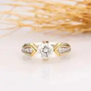 Two Tone Round Cut Moissanite Solitaire Engagement Ring, Silver Promise Ring