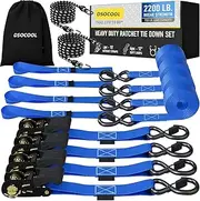 Ratchet Straps Heavy Duty 4 Pack -15 FT - 2200 LB Break Strength – Ratchet Tie Down Straps with Safety Lock S Hooks - Cargo Straps for Moving, Appliances, Motorcycle – Soft Loop Tie Down Straps