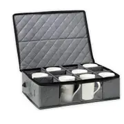 Coffee Mug Storage Box, Storage Containers Hold 12 Cups, Padded Dinnerware Case with Dividers, Handles, Zipper and Lid, Stackable Holders (Cup Not Included)