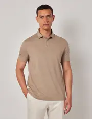 Hawes & Curtis Beige Cotton-Linen Polo Shirt | Short Sleeve Size: Small