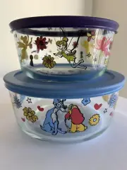 Pyrex 2set Disney Tinkerbell and Lady Decorated Food Storage