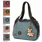 New Chala Bowling Zip Tote Large Bag Indigo Blue Pleather CORGI Dog Coin Purse