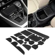Auovo 3D Cup Holder Insert Liners Compatible with Toyota RAV4 Accessories 2025 2024 2023 2022 2021 2020 2019 Car Custom Anti Dust Mats Center Console Door Pocket Pads 13-pc Set (Gray Trim)